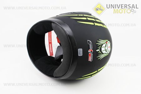 Шолом інтеграл, закритий 825-4 S, ЧОРНИЙ матовий з NEON YELLOW малюнком "хижак" (можливі дефекти фарбування). F-2 (Шоломи / UM3309-V03)
