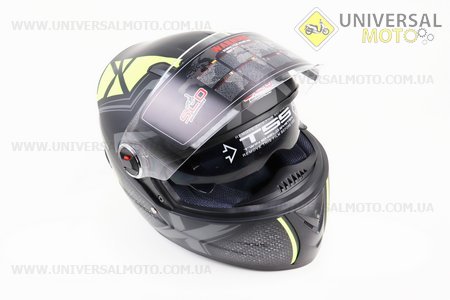 Шолом інтеграл, закритий (сертифікація DOT/ECE)+окуляри SCO-М61 S (55-56см), ЧОРНИЙ матовий з салатово-сірим малюнком. Scorpion (Шоломи / UM3309-V34)