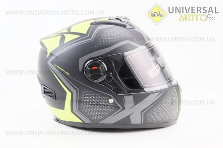 Шолом інтеграл, закритий (сертифікація DOT/ECE)+окуляри SCO-М61 S (55-56см), ЧОРНИЙ матовий з салатово-сірим малюнком. Scorpion (Шоломи / UM3309-V34)