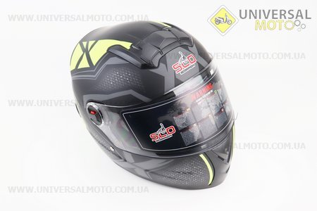 Шолом інтеграл, закритий (сертифікація DOT/ECE)+окуляри SCO-М61 S (55-56см), ЧОРНИЙ матовий з салатово-сірим малюнком. Scorpion (Шоломи / UM3309-V34)