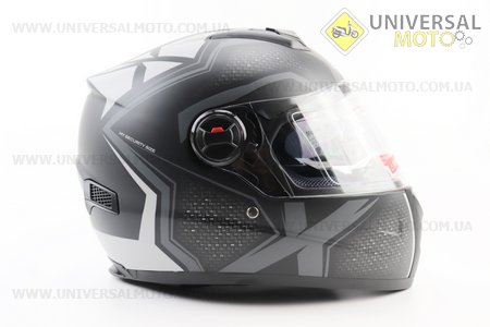 Шолом інтеграл, закритий+окуляри BLD-М61 S (55-56см), ЧОРНИЙ матовий з сірим малюнком. BLD (Шоломи / UM3309-V35)