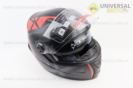 Шолом інтеграл, закритий+окуляри BLD-М61 S (55-56см), ЧОРНИЙ матовий з червоно-сірим малюнком. BLD (Шоломи / UM3309-V36)