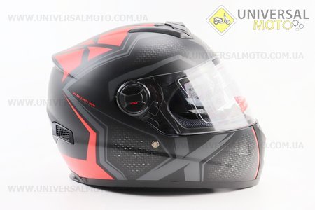 Шолом інтеграл, закритий+окуляри BLD-М61 S (55-56см), ЧОРНИЙ матовий з червоно-сірим малюнком. BLD (Шоломи / UM3309-V36)