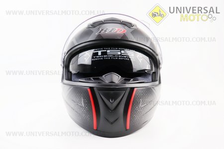Шолом інтеграл, закритий+окуляри BLD-М61 S (55-56см), ЧОРНИЙ матовий з червоно-сірим малюнком. BLD (Шоломи / UM3309-V36)