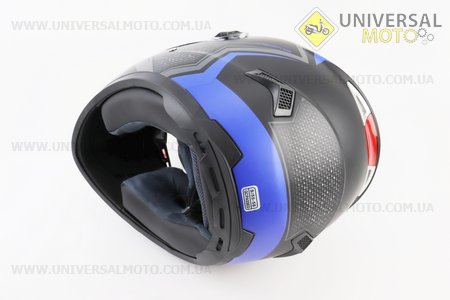 Шолом інтеграл, закритий+окуляри BLD-М61 S (55-56см), ЧОРНИЙ матовий з синьо-сірим малюнком. BLD (Шоломи / UM3309-V37)