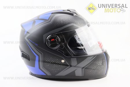 Шолом інтеграл, закритий+окуляри BLD-М61 S (55-56см), ЧОРНИЙ матовий з синьо-сірим малюнком. BLD (Шоломи / UM3309-V37)