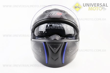 Шолом інтеграл, закритий+окуляри BLD-М61 S (55-56см), ЧОРНИЙ матовий з синьо-сірим малюнком. BLD (Шоломи / UM3309-V37)