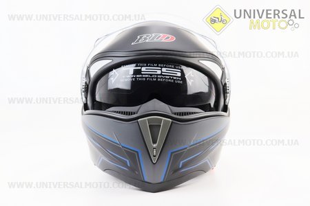 Шолом модуляр, закритий з відкидним підборіддям+відкидні окуляри BLD-158 S (55-56см), ЧОРНИЙ матовий з синьо-сірим малюнком. BLD (Шоломи / UM3309-V40)