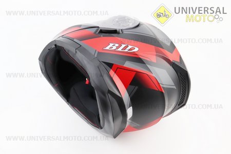 Шолом модуляр, закритий з відкидним підборіддям+відкидні окуляри BLD-162 S (55-56см), ЧОРНИЙ матовий з червоно-сірим малюнком. BLD (Шоломи / UM3309-V44)