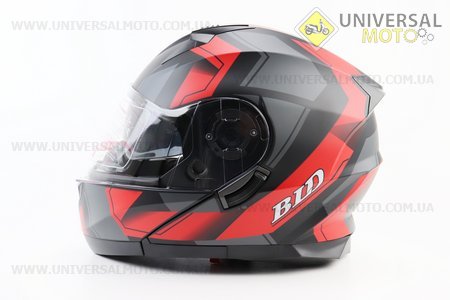 Шолом модуляр, закритий з відкидним підборіддям+відкидні окуляри BLD-162 S (55-56см), ЧОРНИЙ матовий з червоно-сірим малюнком. BLD (Шоломи / UM3309-V44)