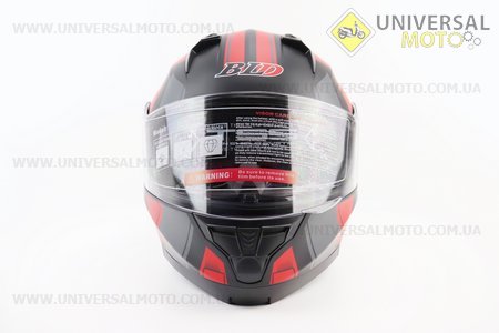 Шолом модуляр, закритий з відкидним підборіддям+відкидні окуляри BLD-162 S (55-56см), ЧОРНИЙ матовий з червоно-сірим малюнком. BLD (Шоломи / UM3309-V44)