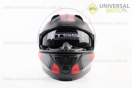 Шолом модуляр, закритий з відкидним підборіддям+відкидні окуляри BLD-162 S (55-56см), ЧОРНИЙ матовий з червоно-сірим малюнком. BLD (Шоломи / UM3309-V44)