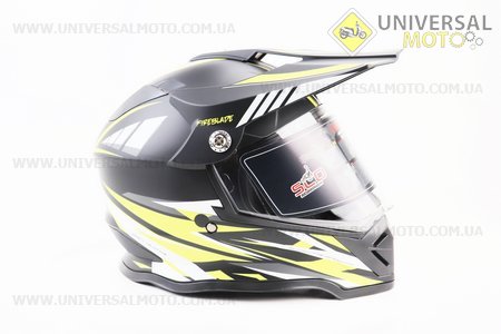 Шолом кросовий/ендуро/АТV зі склом (сертифікації DOT/ECE) SCO-819-7 S (55-56см), ЧОРНИЙ матовий з жовто-біло-сірим малюнком. Scorpion (Шоломи / UM3309-V46)