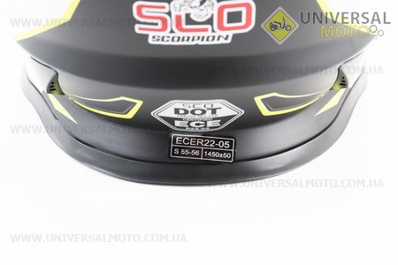 Шолом кросовий/ендуро/АТV зі склом (сертифікації DOT/ECE) SCO-819-7 S (55-56см), ЧОРНИЙ матовий з жовто-біло-сірим малюнком. Scorpion (Шоломи / UM3309-V46)