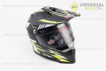 Шолом кросовий/ендуро/АТV зі склом (сертифікації DOT/ECE) SCO-819-7 S (55-56см), ЧОРНИЙ матовий з жовто-біло-сірим малюнком. Scorpion (Шоломи / UM3309-V46)