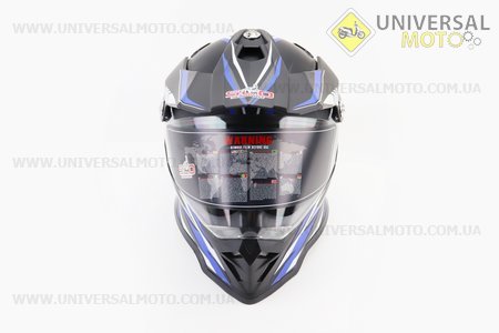 Шолом кросовий/ендуро/АТV зі склом (сертифікації DOT/ECE) SCO-819-7 S (55-56см), ЧОРНИЙ матовий з синьо-біло-сірим малюнком. Scorpion (Шоломи / UM3309-V47)
