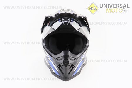 Шолом кросовий/ендуро/АТV зі склом (сертифікації DOT/ECE) SCO-819-7 S (55-56см), ЧОРНИЙ матовий з синьо-біло-сірим малюнком. Scorpion (Шоломи / UM3309-V47)