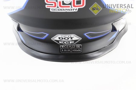 Шолом кросовий/ендуро/АТV зі склом (сертифікації DOT/ECE) SCO-819-7 S (55-56см), ЧОРНИЙ матовий з синьо-біло-сірим малюнком. Scorpion (Шоломи / UM3309-V47)