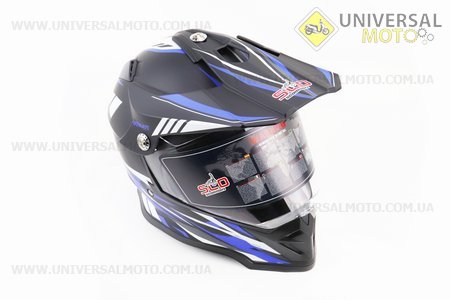 Шолом кросовий/ендуро/АТV зі склом (сертифікації DOT/ECE) SCO-819-7 S (55-56см), ЧОРНИЙ матовий з синьо-біло-сірим малюнком. Scorpion (Шоломи / UM3309-V47)