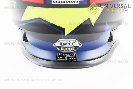 Шолом кросовий/ендуро/АТV зі склом (сертифікації DOT/ECE) SCO-819-7 S (55-56см), ЧОРНИЙ матовий з синьо-червоно-зеленим малюнком. Scorpion (Шоломи / UM3309-V48)