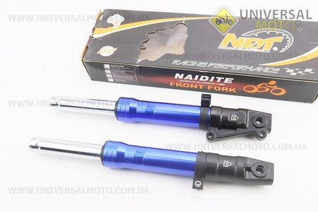 Амортизатор передній комплект 2шт Honda DIO, 370мм (під дискові гальма) Сині. NDT (Запчастини до японського скутера / UM3313-V08)