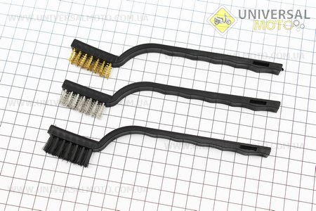 Щітки металеві малі з пластиковою ручкою, комплект 3 штуки. Китай (Мотоінструмент / UM3321-V21)