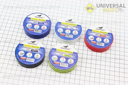 Лента изоляционная, комплект 5 штук, красная, синяя, черная, белая, желто-зеленая (10м*15мм*150мкм) MUSTANG. Украина (Мотоинструмент / UM3340-V48)