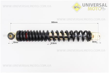 Амортизатор задній GY6 / Honda - 305мм * d40мм (втулка 10мм / вилка 8 мм), чорний. Viper (Запчастини до японського скутера / UM3367-V80)