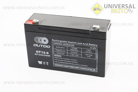 Акумулятор OT12-6 - 6V12Ah (L151 * W50 * H94мм) для ДБЖ, іграшок та ін.. OUTDO (Акумулятор / UM3370-V87)