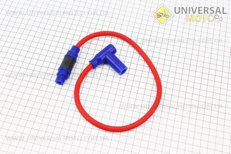 ДРІТ TUNING до котушок запалювання (червоний), 43см + ковпачок свічки. Китай (Силовий провід котушки запалювання / UM3371-V90)
