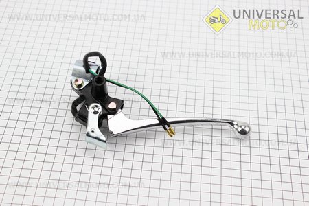 Важіль керма лівий з кріпленням під дзеркало (М8 права) GY6 50-100, важіль з стоянковим гальмом, ХРОМ. Китай (Важелі керма / UM3374-V18)