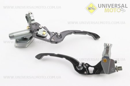 Важелі керма TUNING лівий, правий з кріпленням під дзеркало (М10 права) + правий циліндр гальмівний, МОТО CG / CB, комплект чорний, тип 1. Китай (Різне / UM3377-V85)