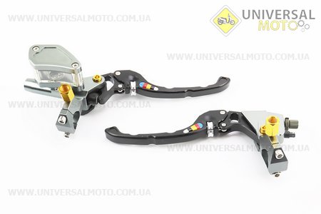 Важелі керма TUNING лівий, правий з кріпленням під дзеркало (М10 права) + правий циліндр гальмівний, МОТО CG / CB, комплект чорний, тип 1. Китай (Різне / UM3377-V85)