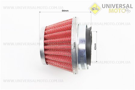 Фільтр повітряний нульовий 42мм прямий "конус", низький червоний. Китай (Різне / UM3378-V50)