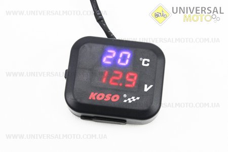 ВОЛЬТМЕТР з дисплеєм, червоний циферблат + датчик температури повітря + кріплення (універсальний, компактний). KOSO (Різне / UM3379-V58)