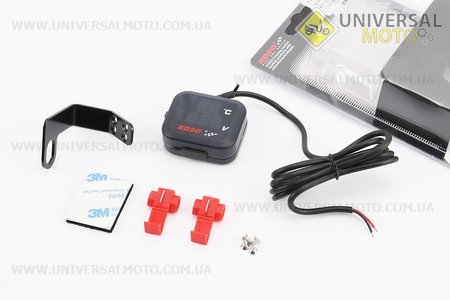 ВОЛЬТМЕТР з дисплеєм, червоний циферблат + датчик температури повітря + кріплення (універсальний, компактний). KOSO (Різне / UM3379-V58)