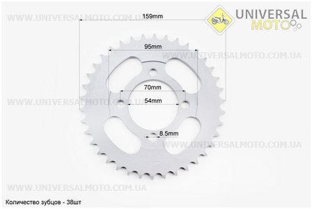 Звезда задняя JH70-428H-38T. TMMP (Мопед Viper Delta / UM3381-V06)