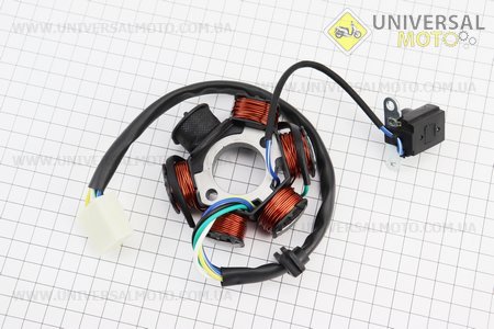 Статор магнето (генератора) (6 котушок роз'єм "мама 5"), тип 2. Китай (Запчастини для мопеда Дельта / UM3381-V55)