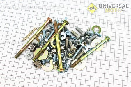 Болти, гайки, втулки, шайби, кріплення великий набір, тип 1. Китай (Запчастини для мопеда Дельта / UM3381-V70)