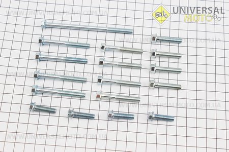 Болти для двигуна комплект 17шт. Китай (Запчастини для мопеда Дельта / UM3383-V15)