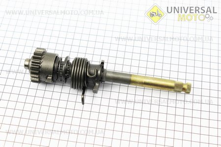 Вал заводной лапки в сборе (шестерня, ппружина) 200мм. Китай (Мопед Delta / UM3383-V27)