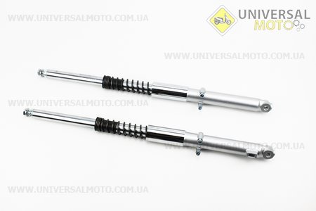 Амортизатор передній лівий, правий комплект L-605мм D-25мм (пружина зовні). Китай (Запчастини для мопеда Дельта / UM3384-V47)