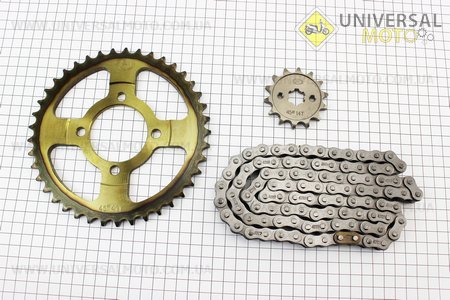 Зірки, ланцюг комплект JH - 428H-98L + 41T + 14T "гартована" (в коробці). FENGRI (Запчастини для мопеда Дельта / UM3388-V07)