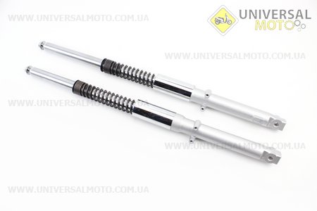 Амортизатор передній лівий, правий комплект L-645мм D-25мм (пружина зовні). Китай (Запчастини для мопеда Дельта / UM3388-V61)
