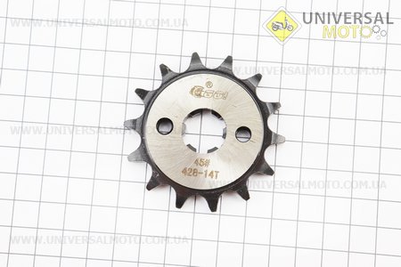 Зірка передня JH - 428H-14T "гартована". GO! (Запчастини для мопеда Дельта / UM3389-V76)