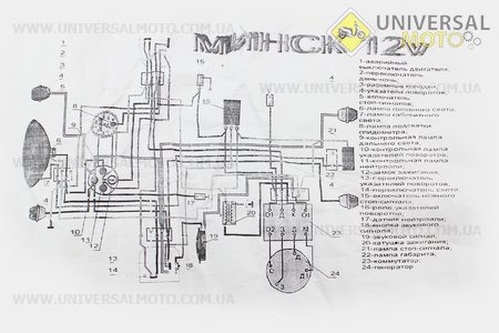 Проводка 12V Тип №1. Китай (Запчастини для мотоцикла Мінськ / UM3400-V10)