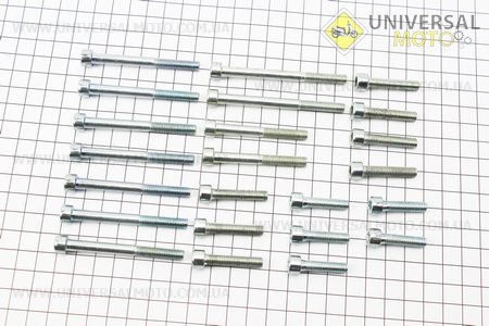 Болти двигуну комплект (М6х25мм-5шт, М6х30мм-7шт, М6х40мм-1шт, М6х50мм-2 штуки, М6х60мм-6шт, М6х70мм-2 штуки) Юпітер. Китай (Запчастинина мотоцикл ІЖ / UM3423-V88)