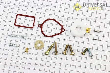 Ремонтний комплект карбюратора К60В, 14 деталей + поплавок. Китай (Запчастини на мопед Карпаты, Верховина / UM3461-V17)
