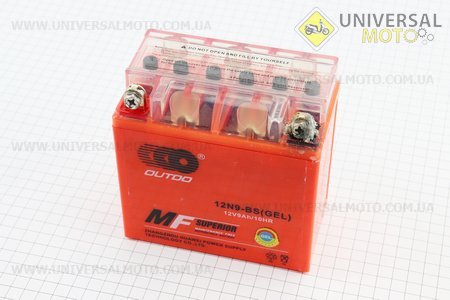 УЦІНКА Акумулятор 9Аh МОТО 12N9-BS гелевий (L135*W75*H135мм), 2021 (окислилися клеми, див. фото). OUTDO (Акумулятор / UM3481-V76)