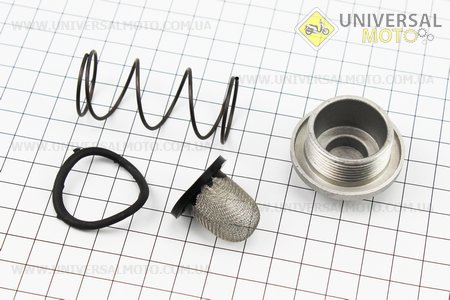 Гайка зливу мастила ВИСОКА, манжет, пружина, фільтр масляний, комплект 4шт. Китай (Запчастини до 4Т скутера / UM3490-V54)